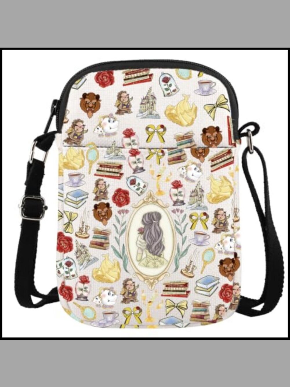 Canvas Crossbody Bag Zip Satchel Letter Print Adjustable Strap